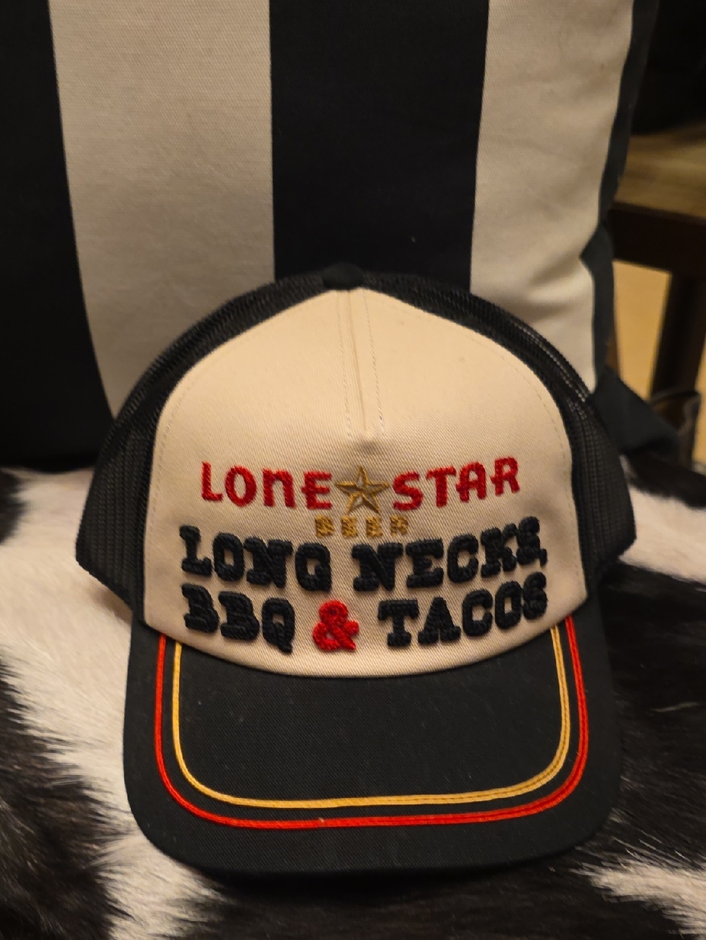 American Needle Lone Star Beer Patch Trucker Hat - Cream, Black, Red, Gold